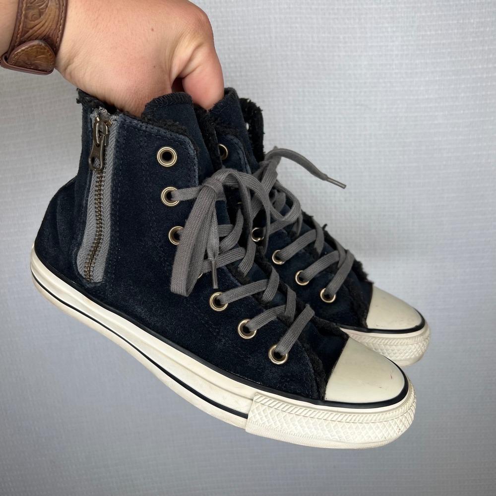 Converse Chuck Taylor All Star Black Suede Sherpa Lined Zip High Top Womens 7